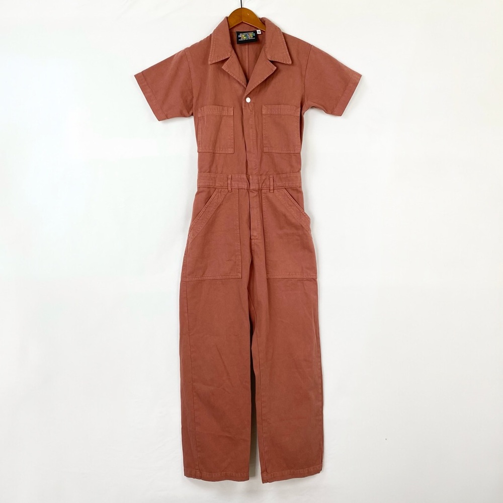 Big Bud Press Short Sleeve Jumpsuit Size Small Clay Utility Cargo Denim Collar